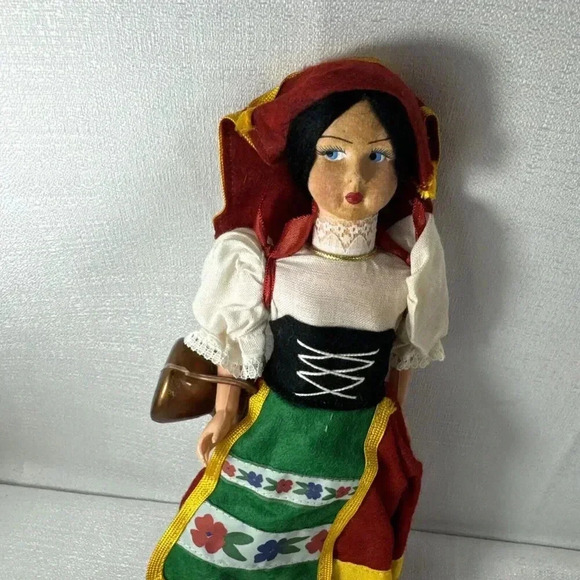 Vintage Italian Doll Magis Roma Side Glance Eyes Ethnic Folk Costume Paper Mache - Picture 3 of 8